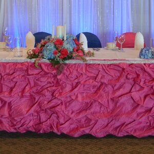 21ft Gathered Lamour Satin Table skirt - Fuchsia